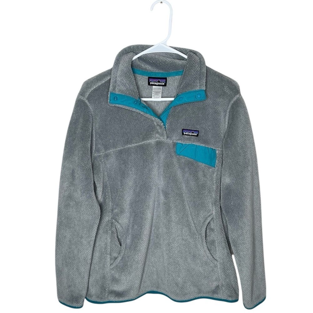 Patagonia Re-Tool Snap-T Fleece Pullover Women's Size Large Gray Teal Blue